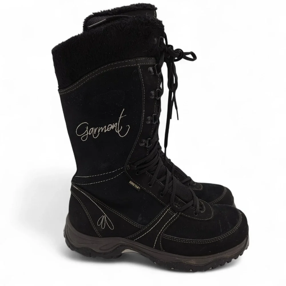 Garmont Women's 7 Black Gore-Tex Tall Winter Boots Faux Fur Lined Suede Zip Snow